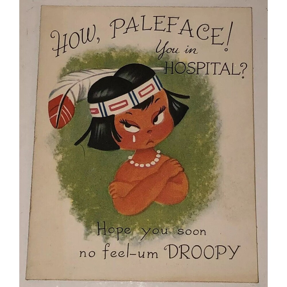 Vintage 50s Rust Craft Get Well Greeting Card Indian Paleface 4x5 Whoopee Funny